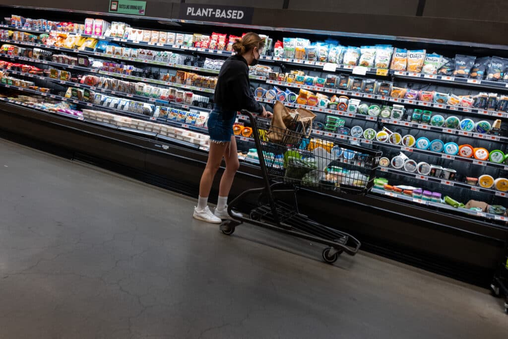 People shop at a grocery store in Brooklyn on July 11, 2024 in New York City.