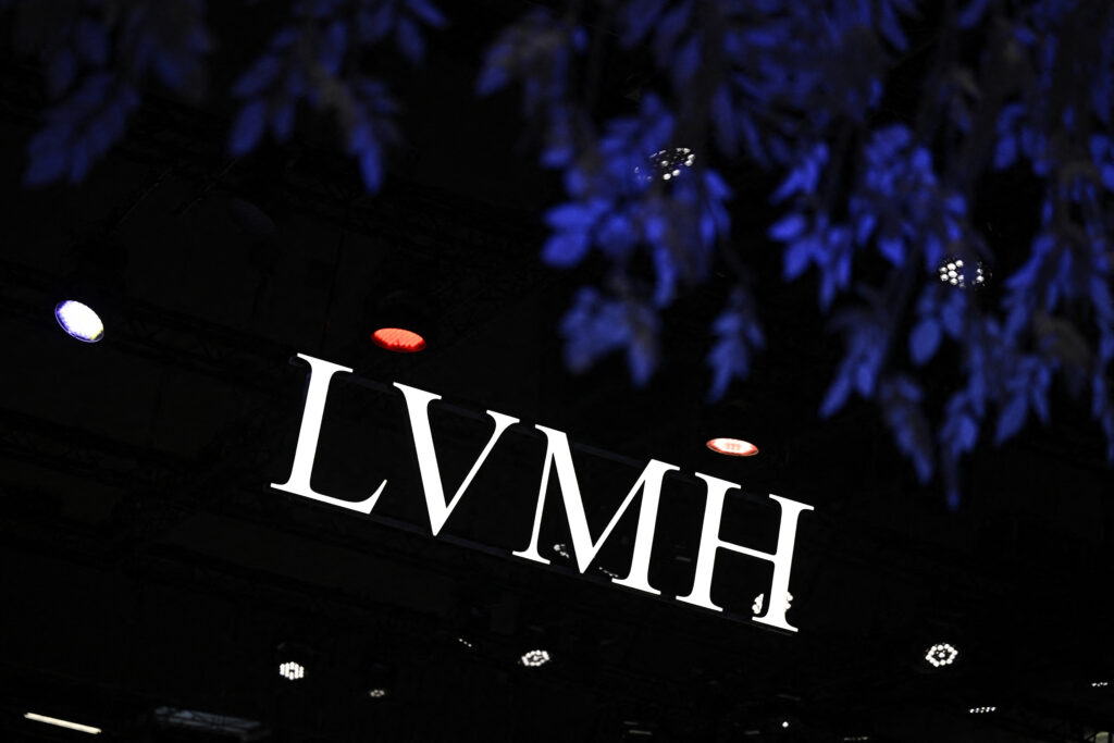 (FILES) A logo of French luxury group LVMH is displayed during the Vivatech technology startups and innovation fair, at the Porte de Versailles exhibition center in Paris, on May 22, 2024. 