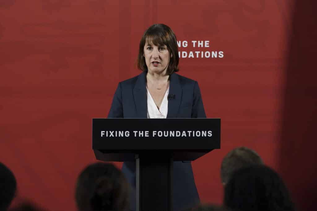 Britain's Chancellor of the Exchequer Rachel Reeves speaks during a press conference in London, Monday July 29, 2024.