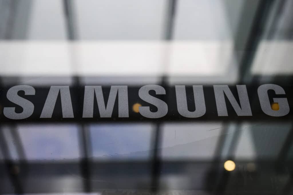 The Samsung logo is displayed at the company's Seocho building in Seoul on July 31, 2024.