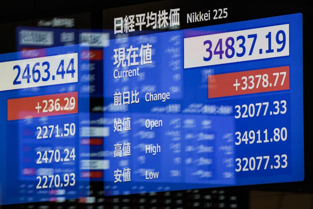 An electronic quotation board displays share price on the Tokyo Stock Exchange in Tokyo on August 6, 2024.