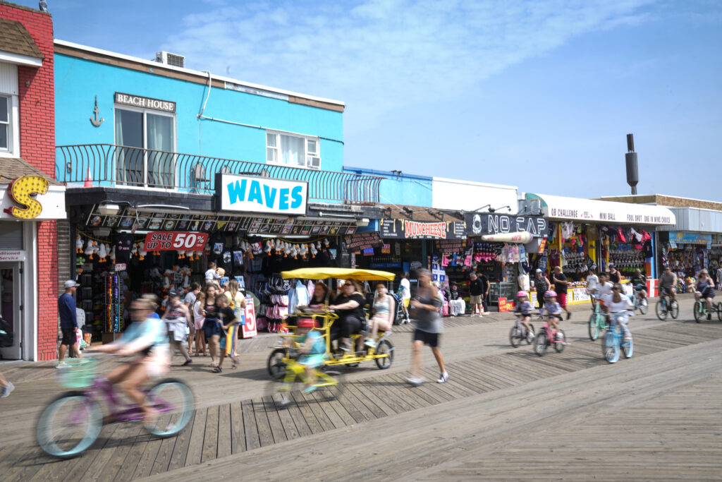 mall businesses line the boardwalk in Wildwood, N.J., on Aug. 9, 2024. 