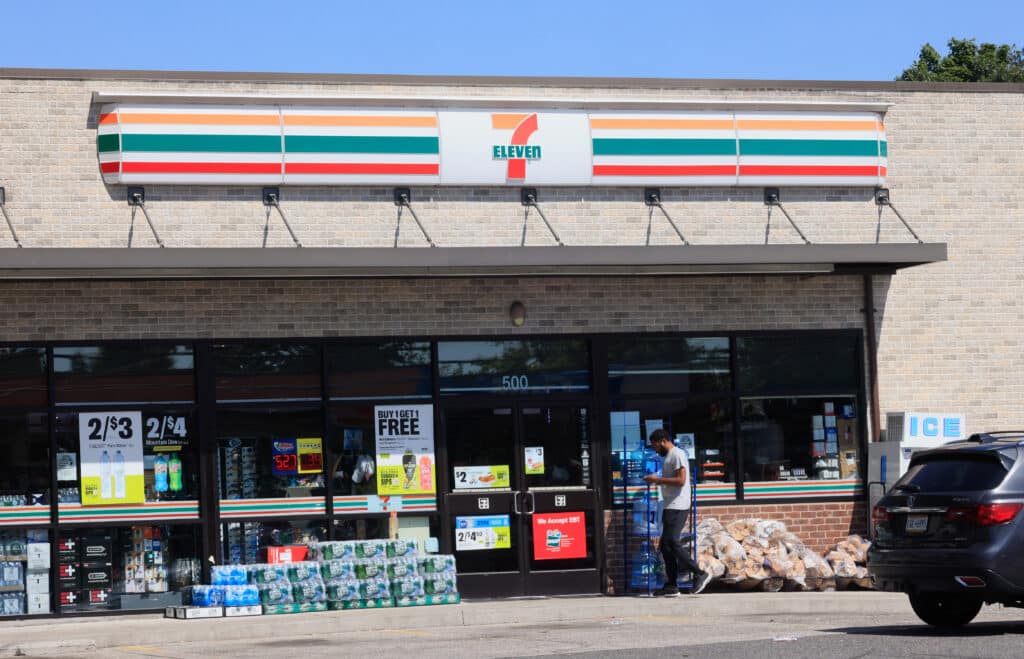 OCEANSIDE, NEW YORK - AUGUST 23: A general view of a 7/11 store on August 23, 2024 in Oceanside, New York. Long Island is the home for a plethora of local and national business concerns. Bruce Bennett/Getty Images/AFP (Photo by BRUCE BENNETT / GETTY IMAGES NORTH AMERICA / Getty Images via AFP)