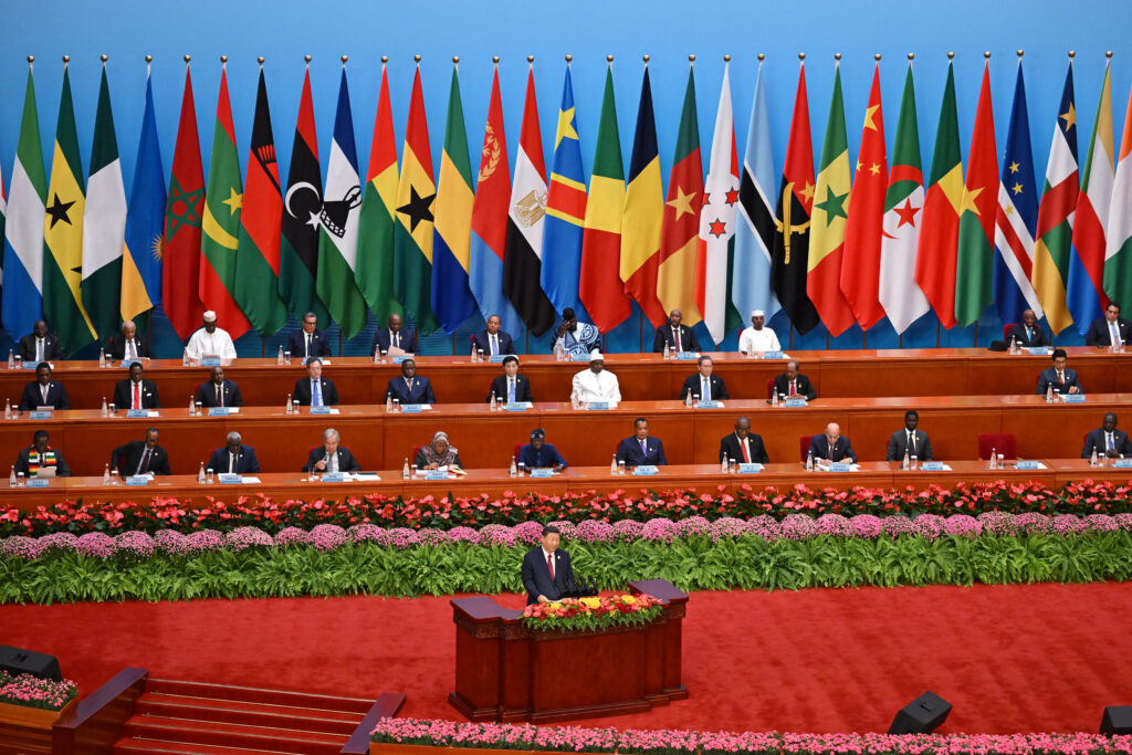 China's President Xi Jinping (bottom C) speaks at the opening ceremony of the Forum on China-Africa Cooperation (FOCAC) at the Great Hall of the People in Beijing on September 5, 2024. 