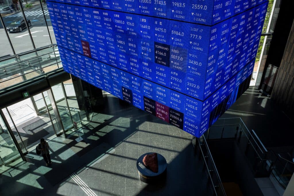 An electronic quotation board displays stock prices of Nikkei 225 on the Tokyo Stock Exchange in Tokyo on September 9, 2024.