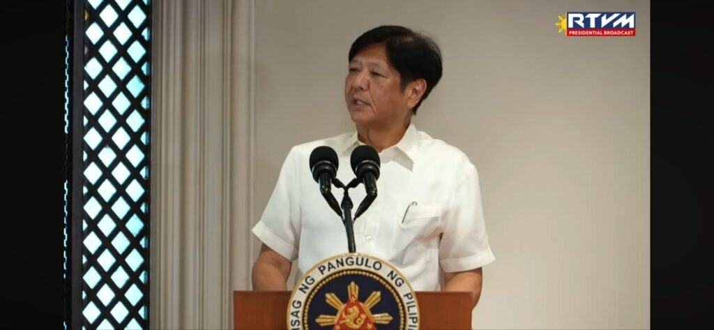 President Ferdinand Marcos Jr. during the ceremonial endorsement of the Philippine Public Financial Management Reforms roadmap 2024-2028 in Malacañang on Tuesday, September 17. ( screengrabbed from RTVM)