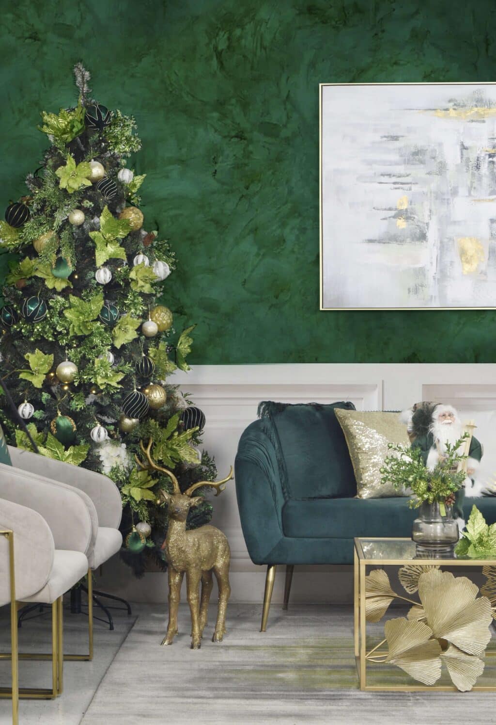 Crafting a Christmas Wonderland with green, white, and gold