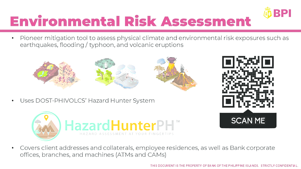 BPI leverages HazardHunterPH, a free tool from PhiVolcs-DOST, to evaluate and mitigate climate and environmental risks, including earthquakes, floods, typhoons, and volcanic eruptions.