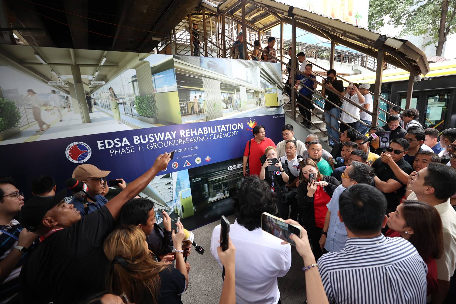 Department of Budget and Management Secretary Amenah Pangandaman, Department of Transportation Secretary Vince Dizon, and Quezon City Rep. Franz Pumaren inspect the ongoing rehabilitation of the EDSA-North Avenue Busway Station and other active transport projects in Quezon City on Thursday, August 7, 2025. The inspection includes upgraded bike lanes, sidewalk improvements, and PUV stop construction to enhance commuter safety and promote sustainable mobility in the city.