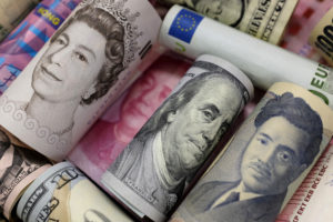 Euro, HK dollar, US dollar, yen, sterling banknotes