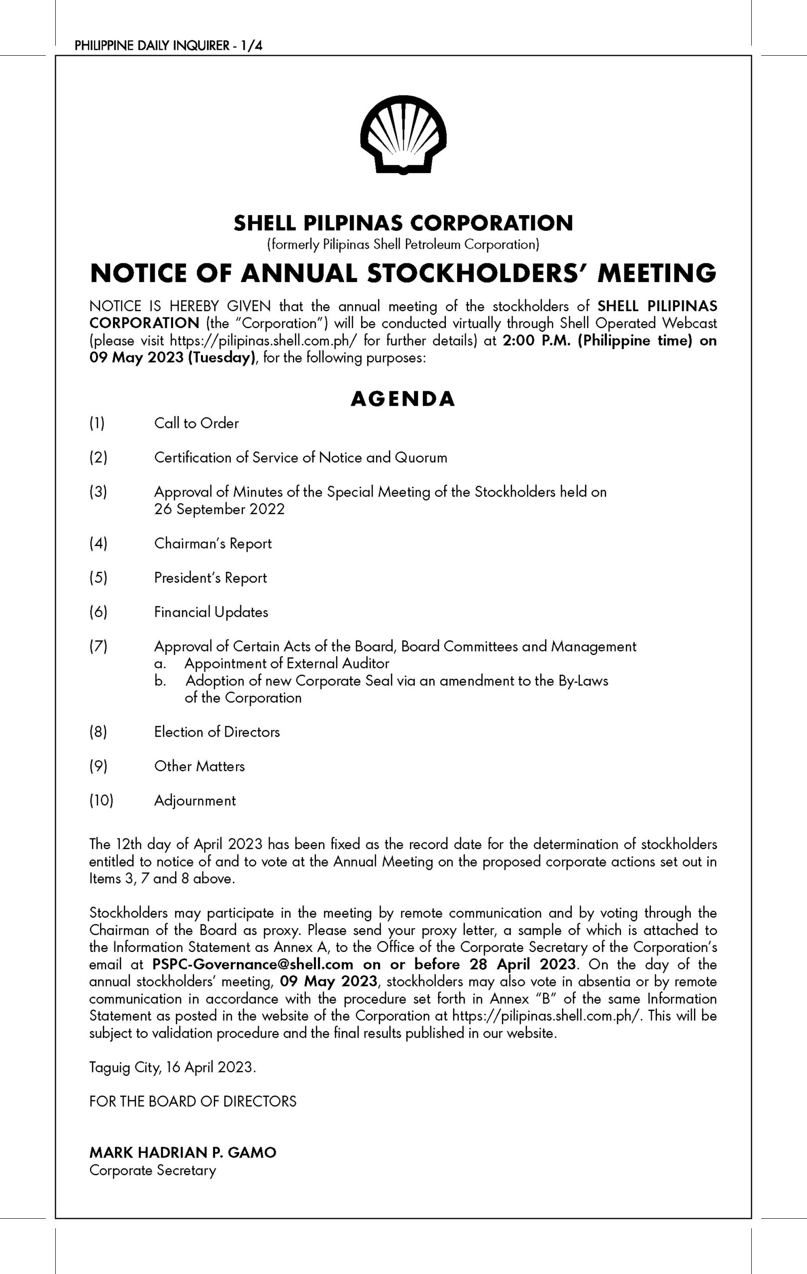 PDI_Shell AGM 2023 Advert_16 Apr 2023 | Inquirer Business